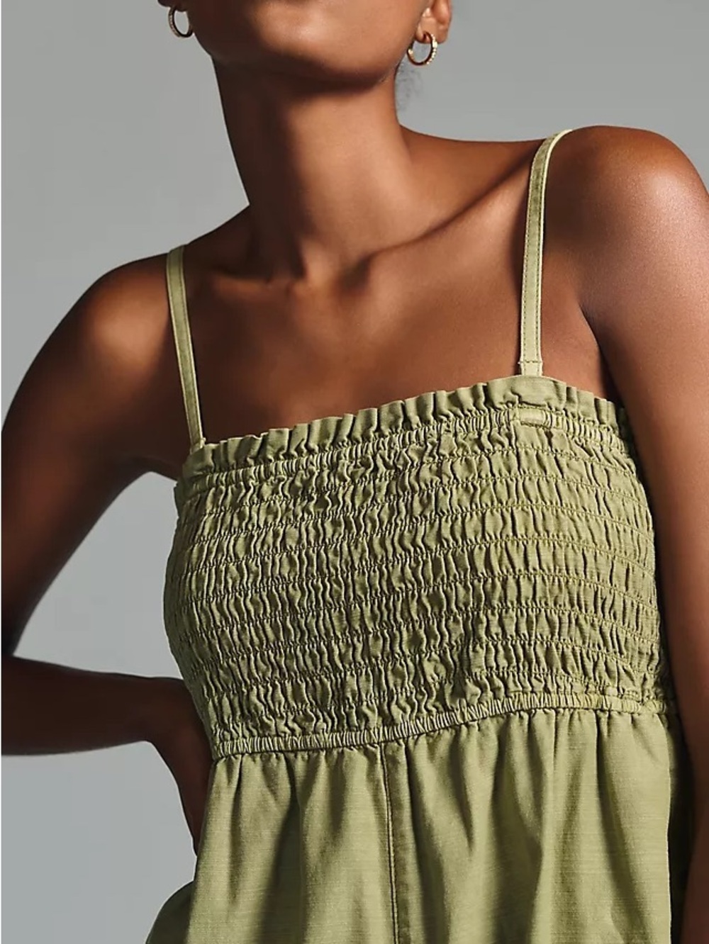 ANTHROPOLOGIE Pilco Smocked Sleeveless Romper In Green - Picture 2 of 8